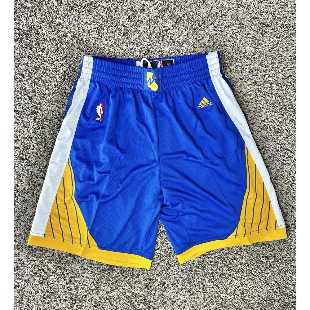 adidas Golden State Warriors NBA Basketball Shorts Blue Yellow White Men's Small